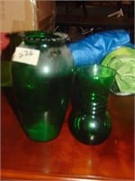 (2) Green Dresser Vases