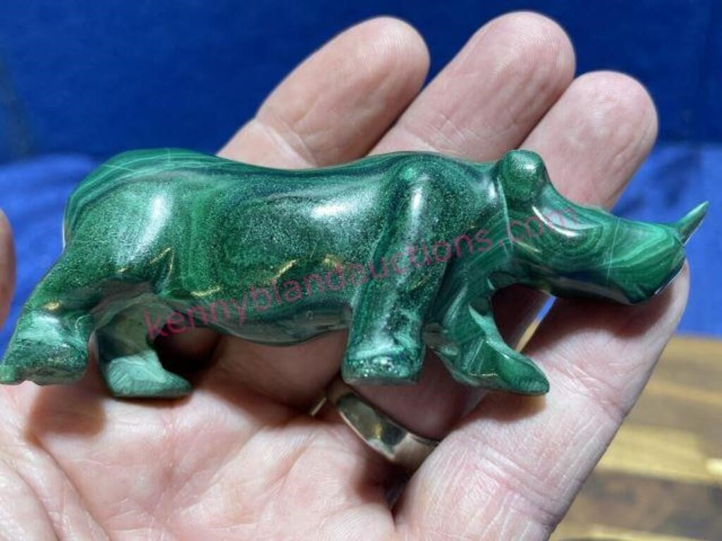 Malachite rhino figurine
