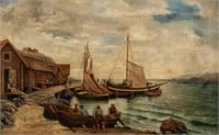 Antique Unsigned Harbor Scene Painting.