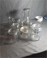 Glass jars, various brands.