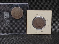 1887 & 1890 Indian Head Pennies