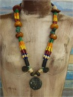 AFRICAN TRADE BEADS WITH METAL ACCENTS ROCK STONE