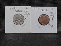 "Error" Lincoln Cent & Jefferson Nickel