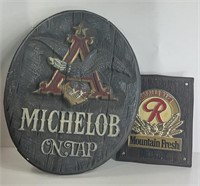 Michelob On Tap Plastic Sign & Rainer Beer