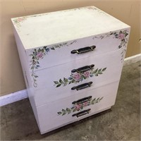 DECORATIVE WHITE FLORAL 5 DRAWER CHEST