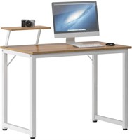 WHITE STEEL WOOD TOP DESK WITH MICRO TABLE