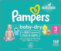168-Pk Pampers Baby Dry Diapers, Size 3