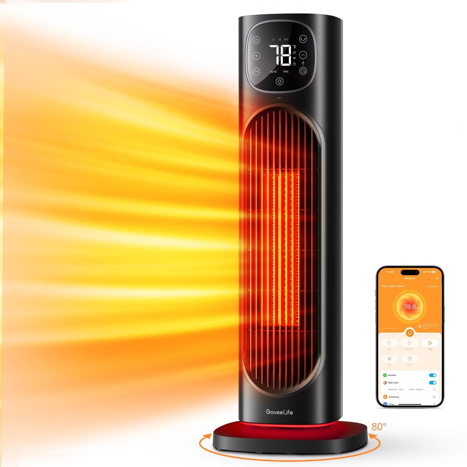 GoveeLife 24" Space Heater, 80° Oscillating Smart