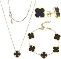 Gold Lucky Clover Jewelry Set