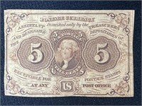 1862 FIVE CENT U.S. POSTAGE CURRENCY NOTE