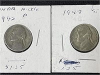 (2) SILVER WAR NICKELS: 1942 AND 1943