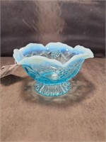 Jefferson Glass Blue Opalescent Footed Bowl