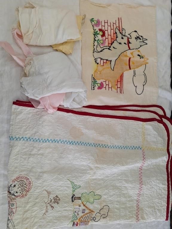 Embroided Baby Quilt Dog Pillow Case & More