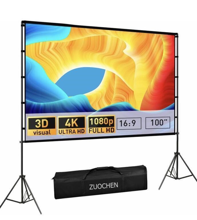 PROJECTOR SCREEN WITH STAND, ZUOCHEN 100 INCH