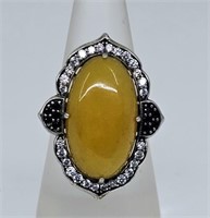 Vintage Sterling Silver Deep Yellow Amber Ring