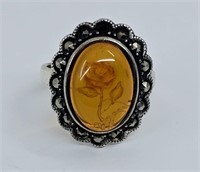 Antique Sterling Silver Ring With Baltic Amber