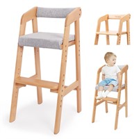 Wooden High Chair for Toddlers, Adjustable Feeding