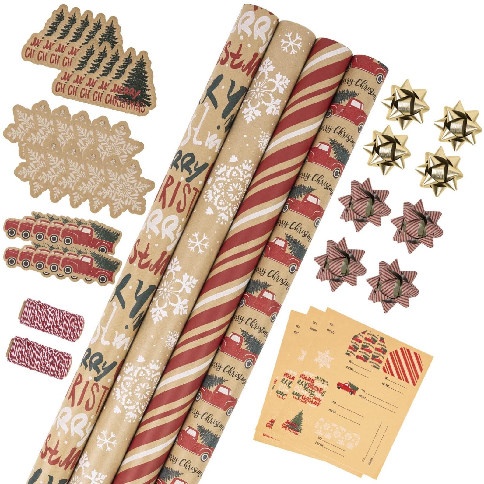 RUSPEPA Christmas Wrapping Paper Set - 4 Rolls of