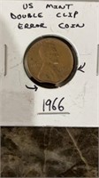 1966 US Mint Dble Clip Error Coin