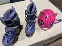 Size 3 child’s purple, rollerskates, and small