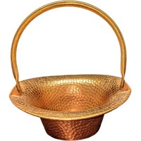Vintage Hammered Copper Basket W Brass Handle