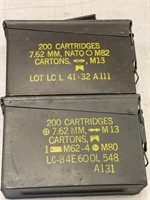 2 THIN MILITARY AMMO BOXES 7.62 MILITARY CART.