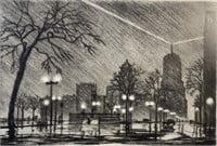 "Rainy Night" James Swann Chicago Etching