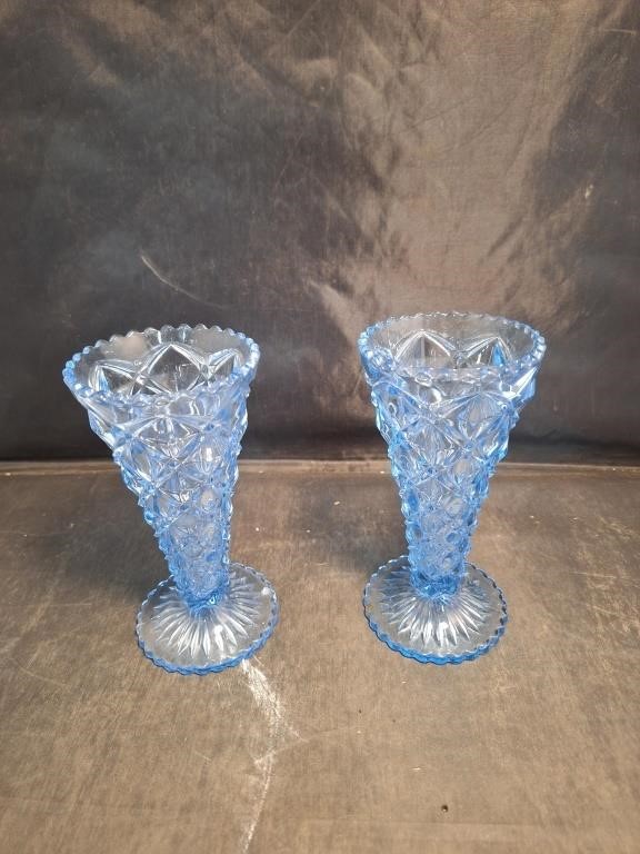 Pr. Imperial Glass Vases Diamond Block Pattern