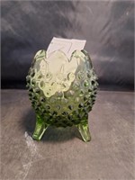Fenton Green Hobnail Art Glass Footed Rose Bowl