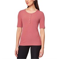Mondetta Women's LG Short Sleeve Henley Shirt, Red