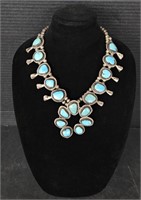 (F) Squash Blossom Turquoise Necklace 20"