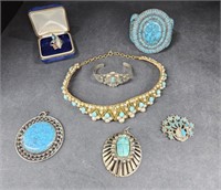 (F) Vintage Turquoise Jewelry Includes Pendants,