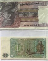 Burma 1&10 Kyat World Paper Money