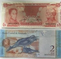 Venezuela 2 & 5 Bolivares World Paper Money