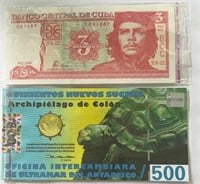 Cuba 3 Pesos & Galapagos Island 500 Sucres
