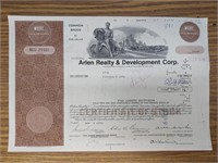 Arlen Realty Development Corp stock certificate