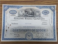 Collins radio Company stock certificate