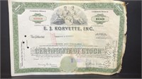 E J Korvette stock certificate