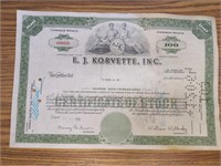 EJ korvette stock certificate
