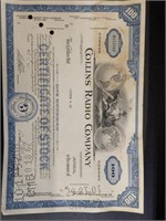 Collins Radio Company stock Certificate