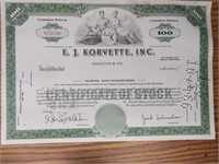 Ej korvette stock certificate