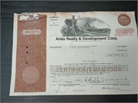 Arlen Realty & Development Corp Stock Certificate
