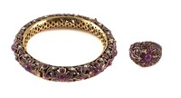 Mughal Gold Ruby Pearl Bangle Ring 6k Tested