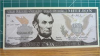 Lincoln million Dollar Banknote