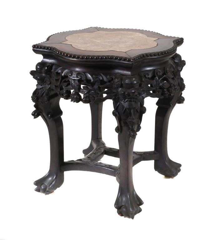 Chinese Carved Plant Stand 18"