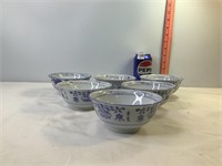 6 Chinese Blue Soup Bowls