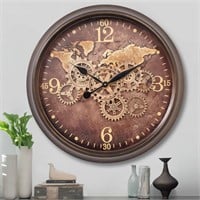 24 Inch Wall Clock  Moving Gears  Map Dial
