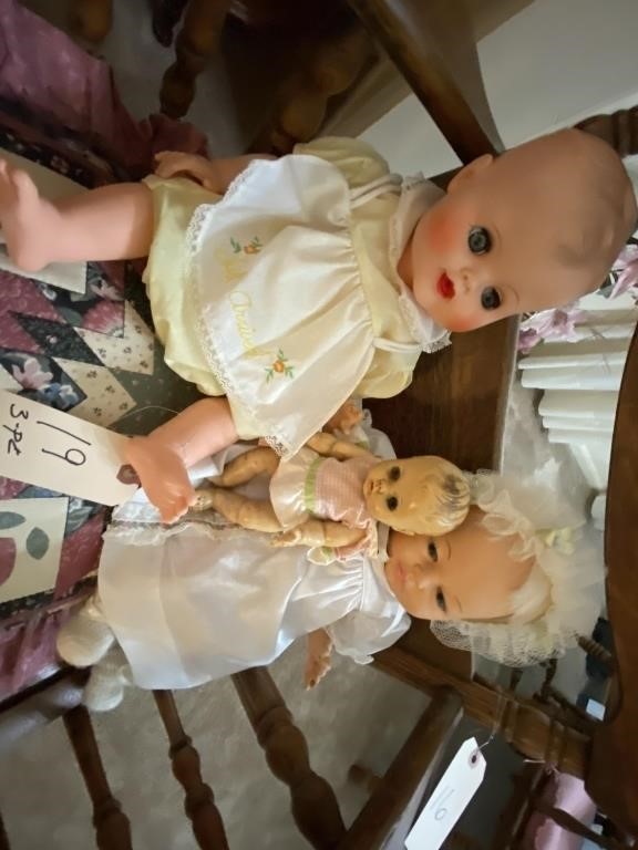 3 Vintage Dolls (Big One Has a Number On Back)