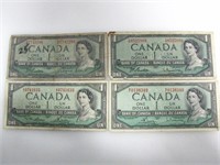 4 CIRCULATED CANADIAN CENTENNIAL DOLLAR BANK NOTES