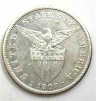 1907-S Peso About UNC Philippines